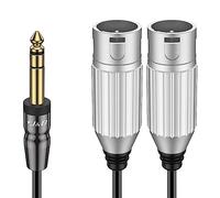 J&D Câble Répartiteur Y TRS 6,35 mm Mâle vers 2 XLR Mâle, Asymétrique Câble Audio Stéréo, Compatible Haut-Parleur, Micro, Guitare, Table de Mixage, Amplificateur, Longueur 1,8 m