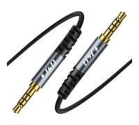 J&D Câble TRRS 3,5 mm, Tressé en Nylon, Câble Auxiliaire Mâle a Mâle, Câbles Audio avec Connecteur Plaqué Or et Boîtier en Alliage D'aluminium pour Écouteurs, Autoradios et Plus, Gris, 2 m