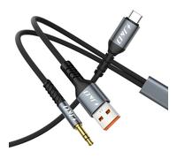 J&D Câble USB-C vers 3,5 mm pour Voiture, 2-en-1 Jack 3,5 mm TRS avec Charge, Prise en Charge PD 60W, Compatible Large Gamme de Téléphones, Gris, 1,2 m