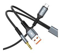 J&D Câble USB-C vers 3,5 mm pour Voiture, Câble Aux Jack 3,5 mm TRS 2-en-1 avec Charge PD 60W, Adaptateur Audio pour Smartphone, Compatible Large Gamme de Téléphones, Gris, 1,2 m