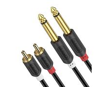 J&D Jack 6.35mm vers RCA Câble 1,8 m, Câble Audio Stéréo Audiowave Plaqué Or, Double Cinch Mâle vers 2 x Jack 6.35 Connecteur Adaptateur pour Haut-Parleurs, Systèmes Audio, Amplis