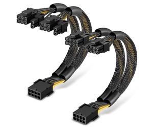 J&D Lot de 2 Câbles Adaptateurs PCIe 8 Broches Vers Double 8 Broches (6+2), 22,8 cm, avec Gaine Thermorétractable, Câbles PSU pour GPU, Câble PCIe Femelle Vers Mâle