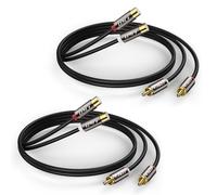 J&D Lot de 2 câbles RCA vers 2 RCA, coque en cuivre plaqué or, câble d'extension audio stéréo 2RCA mâle vers 2RCA femelle, câble RCA, 0,9 m