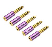 J&D Lot de 5 Adaptateurs Casque 1/4 vers 1/8, 6,35 mm vers 3,5 mm Stéréo TRS Mâle-Femelle, Connecteur Jack Plaqué Or 3,5 mm pour Guitare, Ampli, Clavier, Basse, Violet