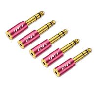 J&D Lot de 5 Adaptateurs Casque 1/4 vers 1/8, 6,35 mm vers 3,5 mm Stéréo TRS Mâle-Femelle, Connecteur Jack Plaqué Or 3,5 mm pour Guitare, Ampli, Clavier, Basse, Rouge