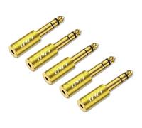 J&D Lot de 5 Adaptateurs Casque 1/4 vers 1/8, 6,35 mm vers 3,5 mm Stéréo TRS Mâle-Femelle, Connecteur Jack Plaqué Or 3,5 mm pour Guitare, Ampli, Clavier, Basse, Jaune