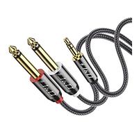J&D Plaqué Or 3.5mm (1/8 Pouce) TRS Mâle à 2 x 6.35mm (1/4 Pouce) TS Mâle Mono Câble Répartiteur avec Tresse en Nylon Compatible pour Phone, Appareils de Cinéma Maison, 1.2 m