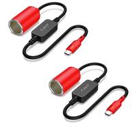 J&D Prise Allume-Cigare 12V avec Ports USB, Mâle à Femelle, Charge Rapide 18W, Compatible Dashcam, GPS, Bandes LED, Lot de 2, Rouge, 30 cm