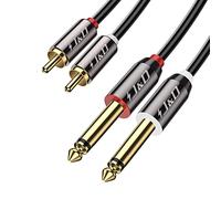 J&D RCA vers Jack 6,35mm Câble 4,5 M, Plaqué Or Coquille de Cuivre Heavy Duty 2 x 6,35mm (1/4 Pouce) Mâle TS à 2 RCA Mâle Connecteur Adaptateur Audio Stéréo Haut-Parleurs