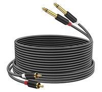 J&D RCA vers Jack 6,35mm Câble 4,5M, RCA Câble Plaqué Or Série Audiowave 2 x 6,35mm (1/4 Pouce) Mâle TS à 2 RCA Mâle PVC Décortiqué Adaptateur Audio stéréo Y Splitter RCA Câble avec Tresse en Nylon