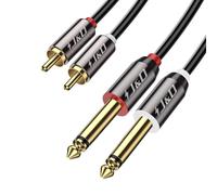 J&D RCA vers Jack 6,35mm Câble 7,6 M, Plaqué Or Coquille de Cuivre Heavy Duty 2 x 6,35mm (1/4 Pouce) Mâle TS à 2 RCA Mâle Connecteur Adaptateur Audio Stéréo Haut-Parleurs