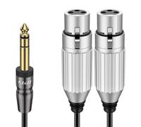 J&D TRS 6,35 mm 1/4 vers 2 XLR Répartiteur en Y Câble, Câble Adaptateur Audio Stéréo Asymétrique 2x XLR Femelle vers 1/4 TRS Mâle pour Micro, Guitare, Haut-Parleur, Table de Mixage, 4,5 m
