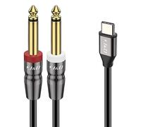 J&D USB C vers Double 6,35 mm 1/4 Pouce TS Câble Audio Stéréo Y Splitter, Compatible avec iPhone 16/17 Series, Galaxy S25/S24 Amplificateur Haut-Parleur et Mixer, 2 m