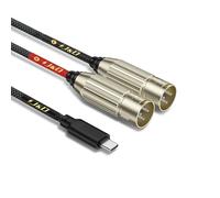 J&D USB C vers Double XLR Mâle Audio Stéréo Câble Cordon Convertisseur Adaptateur pour Amplificateur, Console de Mixage Mixer, Haut-Parleur compatible avec iPhone 16/17 série, 2 m