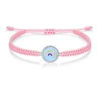 J.Endéar Bracelet Arc-en-ciel Argent 925 pour Fille Ado, Fil Cordon Tressé Bracelet Coloré Émail Charme Réglable 16+8cm, Original Bijoux Fait Main Femme Enfant Cadeau, Rose