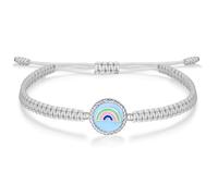 J.Endéar Bracelet Arc-en-ciel Argent 925 pour Fille Ado, Fil Cordon Tressé Bracelet Coloré Émail Charme Réglable 16+8cm, Original Bijoux Fait Main Femme Enfant Cadeau, Gris