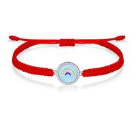 J.Endéar Bracelet Arc-en-ciel Argent 925 pour Fille Ado, Fil Cordon Tressé Bracelet Coloré Émail Charme Réglable 16+8cm, Original Bijoux Fait Main Femme Enfant Cadeau, Rouge