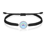 J.Endéar Bracelet Arc-en-ciel Argent 925 pour Fille Ado, Fil Cordon Tressé Bracelet Coloré Émail Charme Réglable 16+8cm, Original Bijoux Fait Main Femme Enfant Cadeau, Noir