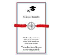 J.Endéar Bracelet Boussole Cadeau pour Diplômée, Bijoux Femme Argent 925, Bracelet Fille Cordon filigrané fait main ajustable, Félicitations Cadeau d'encouragement pour Elle/Il, Rouge