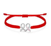 J.Endéar Bracelet Cancer Sensibilisation pour Femme Argent 925 Zircone, Cordon Rouge Bracelet Ajustable pour Fille, Foi Inspiration Cadeaux pour Elle