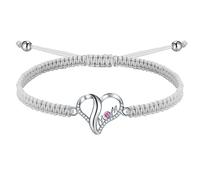 J.Endéar Bracelet Femme pour Mère Argent 925 Bijoux en Cordon Tressé Fait Aain Coeur d'amour Zirconium Cubique Rouge Bracelet Maman Cadeau pour Maman, Gris