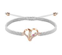 J.Endéar Bracelet Femme pour Mère Argent 925 Bijoux en Cordon Tressé Fait Aain Coeur d'amour Zirconium Cubique Rouge Bracelet Maman Cadeau pour Maman (Or Rose, Gris)