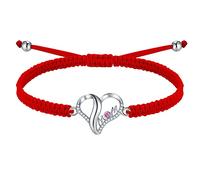 J.Endéar Bracelet Femme pour Mère Argent 925 Bijoux en Cordon Tressé Fait Aain Coeur d'amour Zirconium Cubique Rouge Bracelet Maman Cadeau pour Maman, Rouge