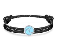 J.Endéar Bracelet Vagues Surf pour Homme Garçon | Argent 925 Bracelet Paracorde Étanche Réglable pour Femme | Bijoux Été Plage Sport Amitié Cadeau, Noir