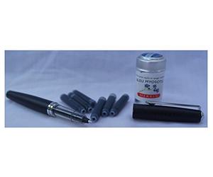 J HERBIN en métal Noir stylo roller avec pointe fine et boîte de 6 cartouches Bleu, Bleu myosotis