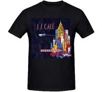 J J Cale Travel Log Graphic T Shirts for Men Crew Neck Black M