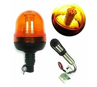 J/J Gyrophare LED Orange 12V 24V E9 R65 + Support Tige DIN Latéral L-Forme en Acier Inox Balise d'Avertissement 3 Modes Éclairage Rotation et Flash pour Tracteur Camion Agricole