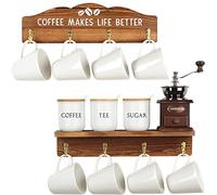 J JACKCUBE DESIGN MK737A Lot de 2 porte-tasses à café mural en bois avec 8 crochets dorés et panneau à café pour décoration de maison, cuisine, café