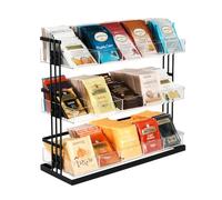 J JACKCUBE DESIGN Organiseur de sachets de thé en acier et acrylique à 3 niveaux, 15 compartiments pour sachets de thé, sachets de sucre, support de rangement pour armoire, comptoir, bureau (noir