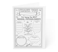 J&J'S TOYSCAPE Colorez votre propre carte de psychologue scolaire, carte de remerciement pour enseignant pour conseiller, thérapeute, psychologue scolaire, carte de remerciement pour professionnel de