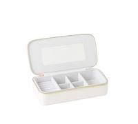 J-Line Boîte à bijoux rectangulaire + miroir en cuir synthétique blanc