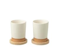 J-Line Boîte de 2 tasses en bois céramique blanc/naturel