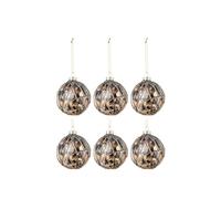 J-Line Boîte de 6 Boules de Noël en Verre Noir/Bronze/Gris Taille S