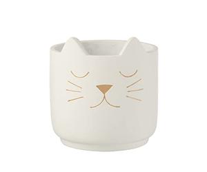 J-Line by Jolipa Cache-Pot Chaton en Ciment Blanc et Or de Grande Taille