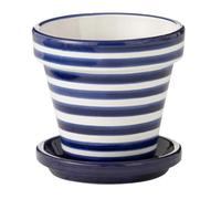 Pot Avec Soucoupe en Céramique "Granada Rayure" 21cm Bleu Cobalt