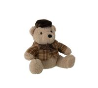 J-Line cale-Porte Ours Carreaux - Polyester - Beige/Marron foncé