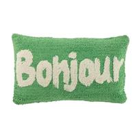 J-Line Coussin Bonjour en Coton touffeté Vert/Blanc