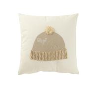 J-Line Coussin Bonnet 'Let's Get Cozy' - Coton - Blanc/Beige