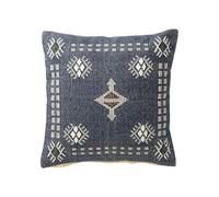 J-Line Coussin carré Motif Ethnique en Coton Bleu foncé/Blanc