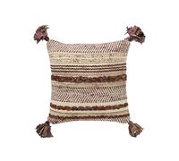 J-Line Coussin carré tissé Chindi + Pompons en Coton crème/Marron