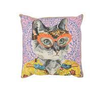 J-Line Coussin Chat Popart mélange Polyester/Lin