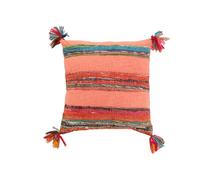 J-Line Coussin Chindi à Pompons en Coton/Polyester - Rose