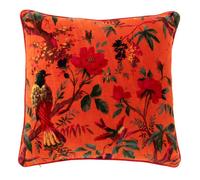 J-Line coussin Oiseaux/Fleurs - velours/coton - orange