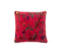 J-Line coussin Oiseaux/Fleurs - velours/coton - rose