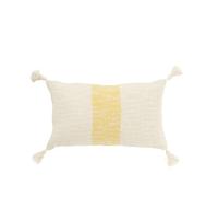 J-Line Coussin rectangulaire avec Pompons en Coton Blanc/Jaune