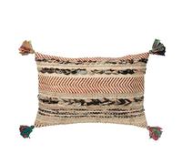 J-Line Coussin rectangulaire tissé Chinois + Pompons en Coton crème/Marron